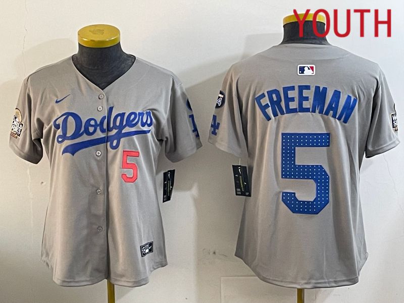 Youth Los Angeles Dodgers #5 Freeman Grey Game 2024 Nike MLB Jersey style 1203->women mlb jersey->Women Jersey